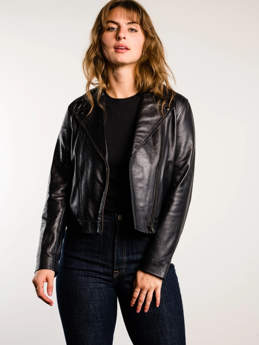 Able Black Leather Cropped Maha Jacket